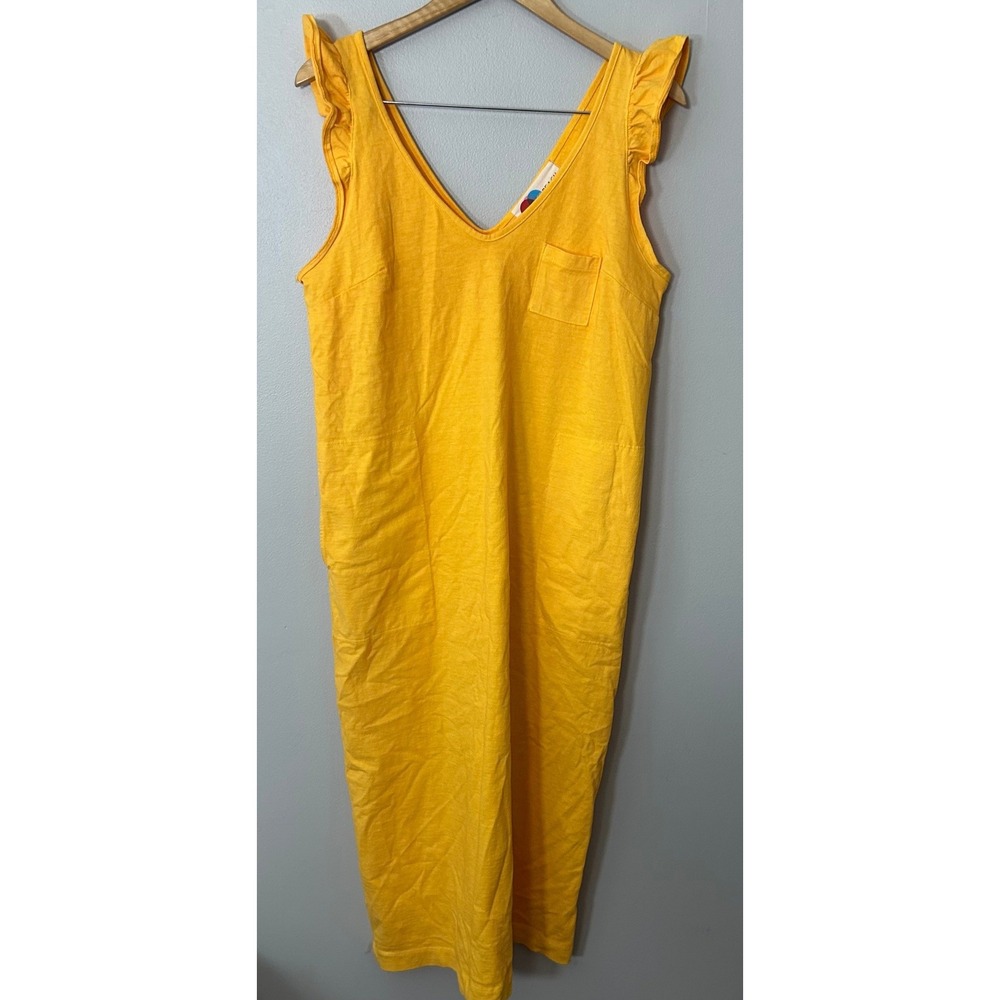 Free People Beach Maxi Dress Women Small Yellow Ruffle Sleeve Cotton Pocket